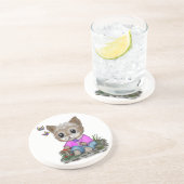 Dessous De Verre En Grès Cute Kitty Chat et Papillon (Côté)
