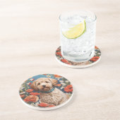 Dessous De Verre En Grès Cute Labradoodle Daisy Et Fleur De Pavot (Côté)