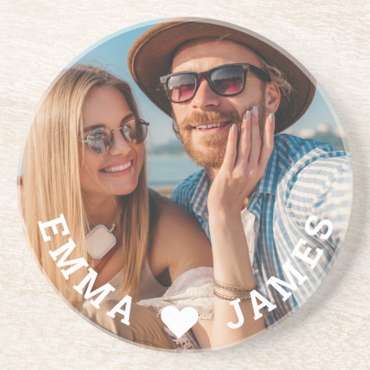 Dessous De Verre En Grès Cute Love Heart Photo Couples Noms personnalisés (Devant)