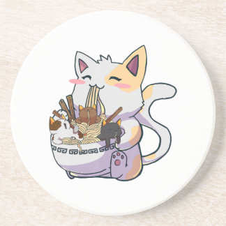 Dessous De Verre En Grès Cute Neko Chat avec nouilles Ramen Bowl Anime Japo