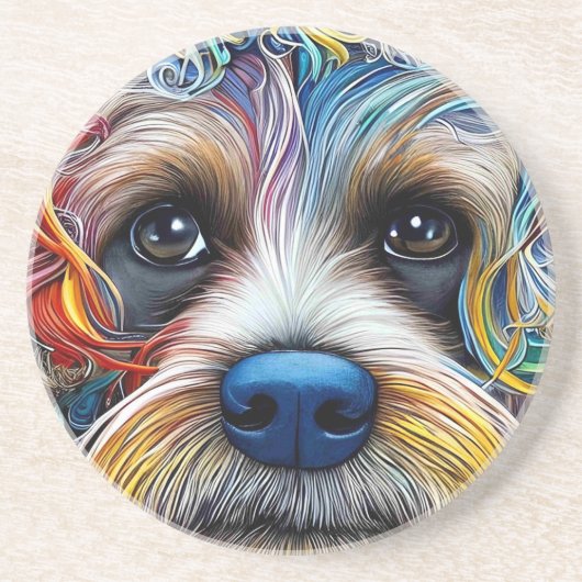 Dessous De Verre En Grès Cute Pop Art Terrier (Devant)