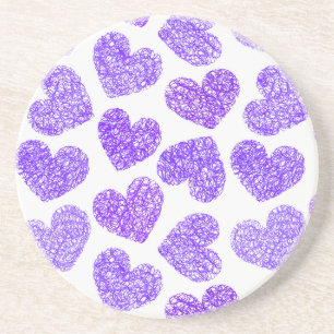 Dessous De Verre En Grès Cute Purple Doodled Heart Valentine's Day Motif