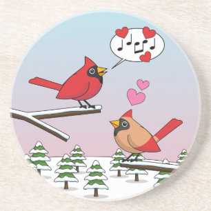 Dessous De Verre En Grès Cute Red Northern Cardinals Love Winter Landscape