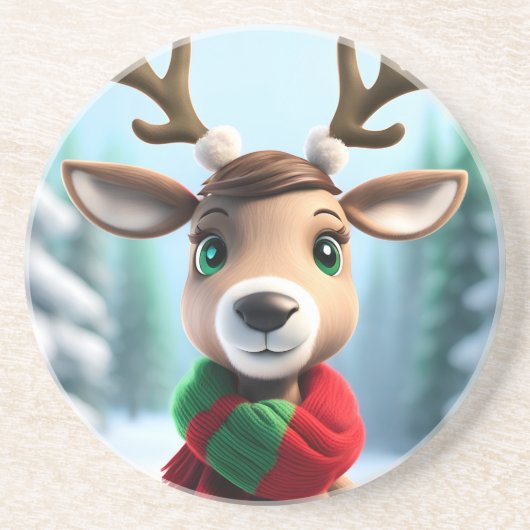 Dessous De Verre En Grès Cute Reindeer (Devant)