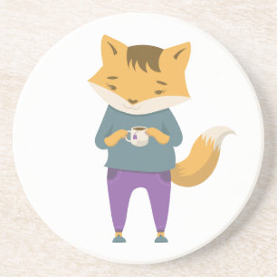 Dessous De Verre En Grès Cute renard avec tasse de thé