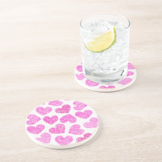 Dessous De Verre En Grès Cute rose Doodled Heart Valentine's Day Motif (Côté)