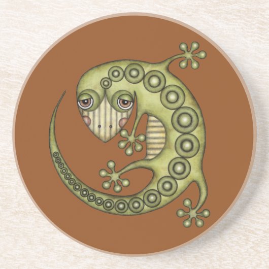Dessous De Verre En Grès Cute Tribal Green Gecko (Devant)