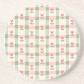 Dessous De Verre En Grès Cute Tulip Checkered Pattern | Pastel Floral (Devant)