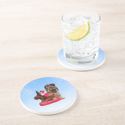 Dessous De Verre En Grès Cute Yorkshire Terrier Joyeux Noël (Côté)