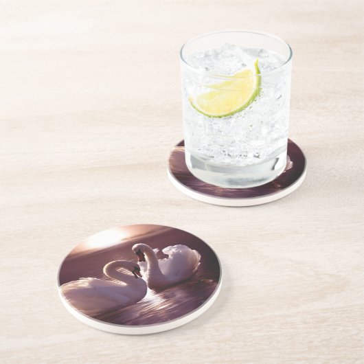 Dessous De Verre En Grès Cygnes affectueux formant un coeur (Côté)