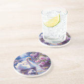 Dessous De Verre En Grès Cygnet blanc avec Roses violets (Côté)