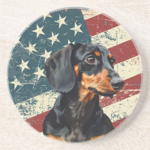 Dessous De Verre En Grès Dachshund Drapeau Américain Grunge