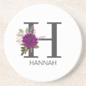 Dessous De Verre En Grès Dahlia Bourguignon Alphabet Floral Lettre Monogram (Devant)