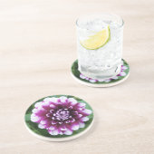 Dessous De Verre En Grès Dahlia pourpre et blanc (Côté)
