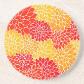 Dessous De Verre En Grès dahlias orange et rouge (Devant)
