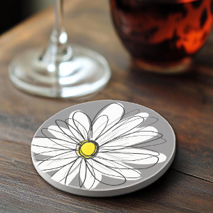 Dessous De Verre En Grès Daisy capricieuse en gris et jaune