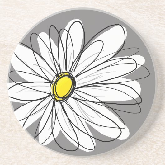 Dessous De Verre En Grès Daisy capricieuse en gris et jaune (Devant)