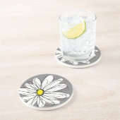 Dessous De Verre En Grès Daisy capricieuse en gris et jaune (Côté)