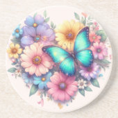 Dessous De Verre En Grès Daisy Flowers with a Beautiful Butterfly (Devant)