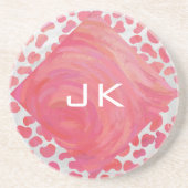 Dessous De Verre En Grès Dalmatie rose et blanc avec monogramme (Devant)