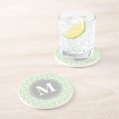 Dessous De Verre En Grès Damas dans le Monogramme gris vert à la menthe (Côté)