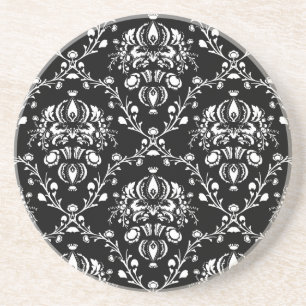 Dessous De Verre En Grès Damas noir et blanc