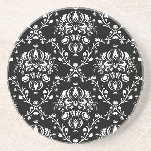 Dessous De Verre En Grès Damas noir et blanc (Devant)