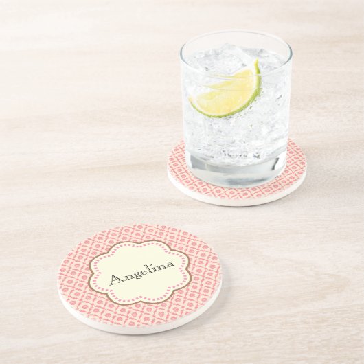 Dessous De Verre En Grès Damas rose (Côté)