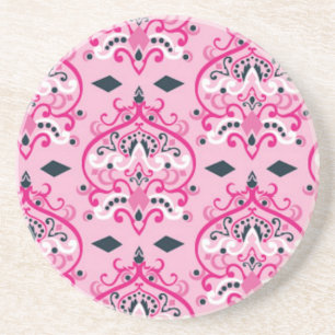 Dessous De Verre En Grès Damas rose et noir