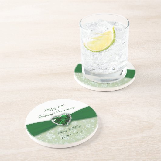 Dessous De Verre En Grès Damask 55e anniversaire du Mariage (Côté)