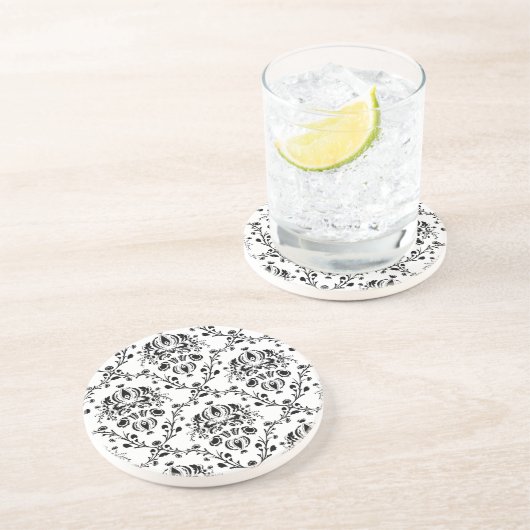 Dessous De Verre En Grès Damask blanc et noir (Côté)