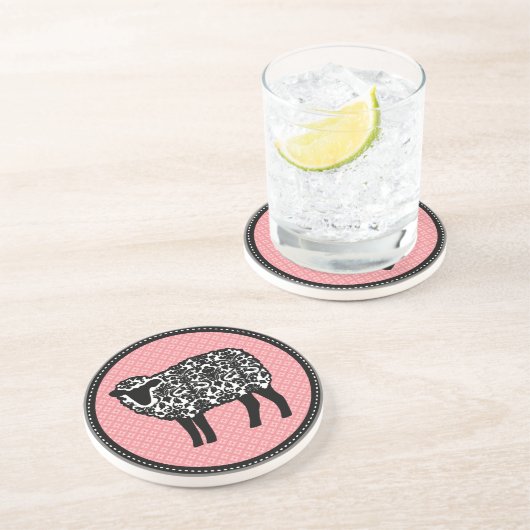Dessous De Verre En Grès Damask Sheep Rose (Côté)