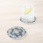 Dessous De Verre En Grès damassé bleu (Côté)