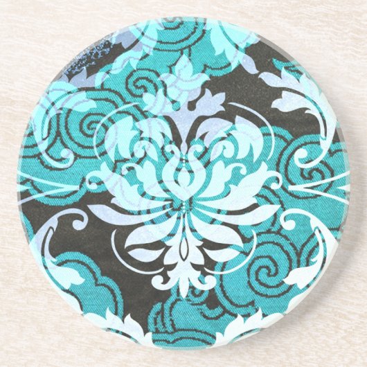 Dessous De Verre En Grès Damassé de diamant, CHANGHAÏ dans Teal (Devant)