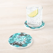 Dessous De Verre En Grès Damassé de diamant, CHANGHAÏ dans Teal (Côté)