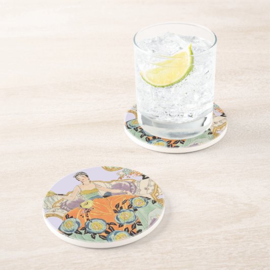Dessous De Verre En Grès Dame Art Déco Festive (Côté)