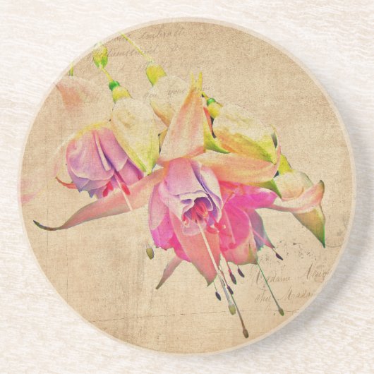 Dessous De Verre En Grès Danser Dans Le Vent - Fleurs Fuchsia (Devant)