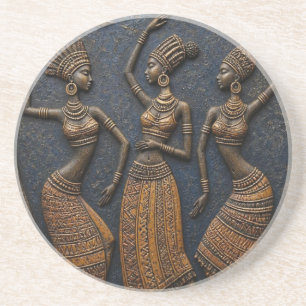 Dessous De Verre En Grès Danseurs Africains Traditionnels Sculptés -Tribal