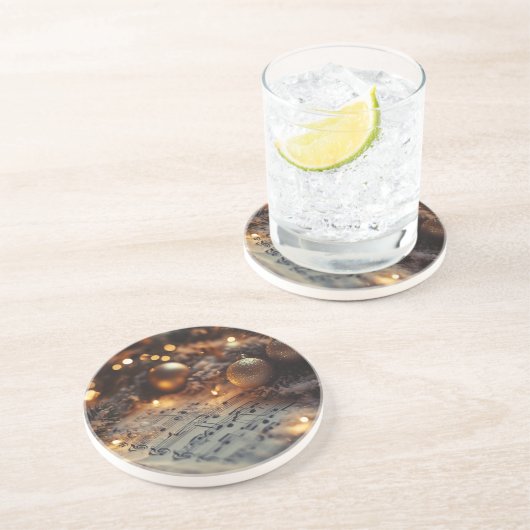 Dessous De Verre En Grès Dark Rustic Christmas Notes musicales (Côté)