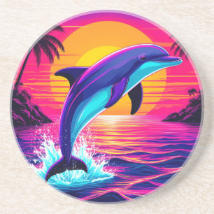 Dessous De Verre En Grès Dauphin Coloré Coucher de Soleil Tropical Vibrant