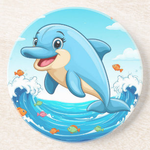 Dessous De Verre En Grès Dauphin de dessin animé mignon éclaboussant dans l