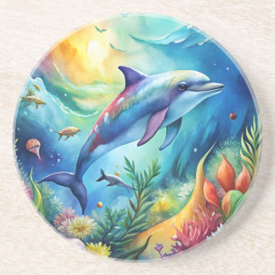 Dessous De Verre En Grès Dauphin peint