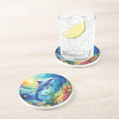 Dessous De Verre En Grès Dauphin peint (Côté)