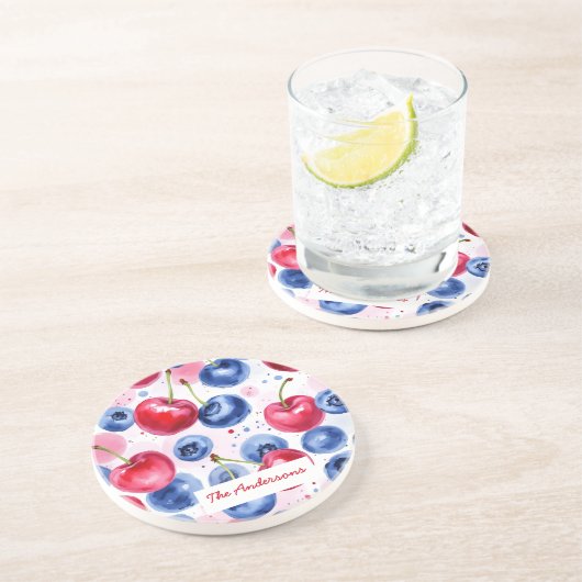 Dessous de verre en grès de cerisier de fruits rou (Côté)