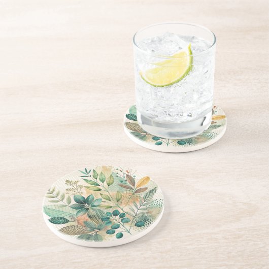 Dessous de verre en grès de Collage Feuille Botani (Côté)