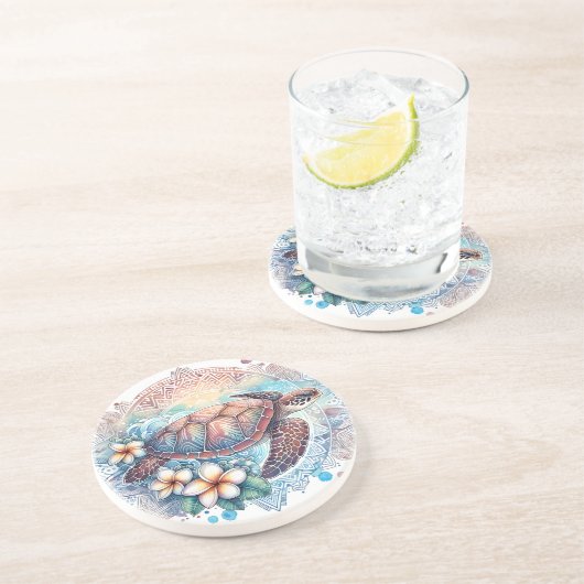 Dessous de verre en grès de Mandala Turtle (Côté)