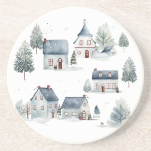 Dessous De Verre En Grès Décor de Noël scandinave Aquarelle Maisons
