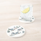 Dessous De Verre En Grès Décor de Noël scandinave Aquarelle Maisons (Côté)