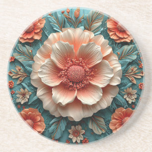 Dessous De Verre En Grès 🌸 Décor de Table Élégant Fleurs de Corail