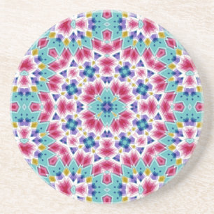 Dessous De Verre En Grès Décor kaléidoscope couleur pourpre turquoise